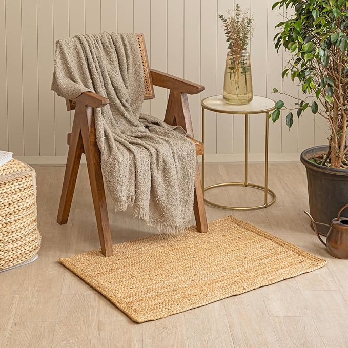 HOMEMONDE Natural Handcrafted Woven Jute Rug 2'x3' - Rustic Vintage Braided Reversible Farmhouse Indoor Floor Rug - Eco Friendly for Entryway, Kitchen Living Room, Bedroom