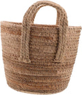 1Pcs Woven Seagrass Plant Basket with Handles Natural Round Storage Basket for Indoor Plants Versatile Home Decor Rattan Flower Pot Nordic Design
