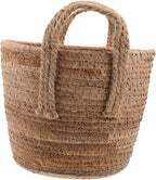 1Pcs Woven Seagrass Plant Basket with Handles Natural Round Storage Basket for Indoor Plants Versatile Home Decor Rattan Flower Pot Nordic Design