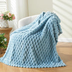 NEWCOSPLAY Super Soft Twin Blanket Blue Premium Silky Flannel Fleece 3D Clouds Stylish Jacquard Lightweight Bed Blanket All Season Use 350GSM (Blue, Twin(60"x80"))