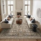 Washable Rugs for Living Room: 10x14 Area Rugs for Bedroom Ultral Soft Non-Slip Stain Resistant Vintage Boho Large Carpet for High-Traffic Dining Room - Farmhouse Decor
