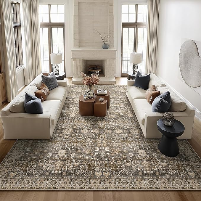 Washable Rugs for Living Room: 10x14 Area Rugs for Bedroom Ultral Soft Non-Slip Stain Resistant Vintage Boho Large Carpet for High-Traffic Dining Room - Farmhouse Decor