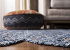 SAFAVIEH Cape Cod Collection Area Rug - 6' Square, Blue & Natural, Handmade Braided Jute & Cotton, Ideal for High Traffic Areas in Living Room, Bedroom (CAP208L)