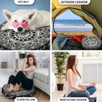 Mandala Meditation Cushion, Boho Meditation Mat, Meditation Pillows for Sitting on Floor, Cushions for Sitting in Home and Outdoor, Round Floor Pillows Cushion Seating for Yoga Accessories 22'' X 22''