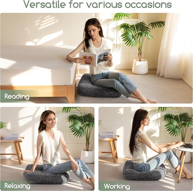 Washable Floor Pillow Cushion for Adults, Meditation Cushion Pillow, Removable Tufted Blended Corduroy Cover, Large Square Floor Sitting for Tatami Living Room or Yoga, 2Pack, Machine Washable