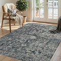 3x5 Rug for Entryway Bedroom, Blue 3x5 Washable Area Rug, Vintage Retro Boho Throw Rug, Non Slip & Low Pile Small Carpet for Indoor Kitchen, Bedside, Living Room, Bathroom and Dining