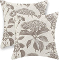 Tan Khaki Pillow Covers 18x18 Set of 2 Vintage Boho Floral Hydrangea Herbs Botanical Throw Pillow Cover Outdoor Flower Decorative Pillowcase Linen Farmhouse Cushion Case Decor for Couch Sofa