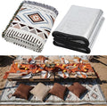 91x 71 in Extra Large Outdoor Picnic Blanket with Waterproof Mat Oversize Beach Woven Cotton Yarn Blanket with Fringe Machine Sandproof for Spring Summer Camping Beach Park(Diamond,Brown)