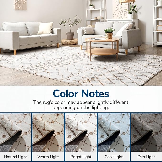 Lessymo Area Rugs 5x7, Washable Modern Area Rugs, Super Soft Faux-Wool Carpet for Living Room Bedroom Dining Room, Non-Slip Low Pile, Geometric Beige