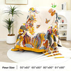 Boho Large Throw Blanket for Bed Couch, 100% Organic Cotton Soft Queen Throw-Floral Butterfly Decor Fall Blanket for Sofa Quilt and Gift, 80" x 90"-Beige