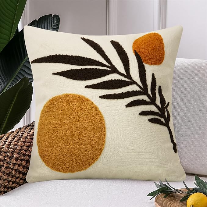 JASEN Boho Abstract Throw Pillow Covers 18x18 Orange Mid Century Geometric Leaf Decorative Throw Pillows Modern Art Pillow Cases for Couch Bed Sofa Bedroom（Only 1 Pillow Cover）