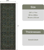 GENIMO Washable Floral Runner Rug 2’6”x7’, Non-Slip Long Hallway Carpet for Entryway, Kitchen, Indoor Floor Use, Vintage Boho Soft Thin Rug Décor, Dark Green