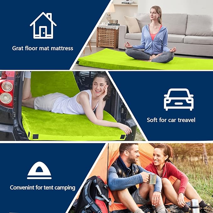 CYMULA Memory Foam Camping Mattress Pad, CertiPUR-US Sleeping Mat, Portable Roll Up Mattress for Adults, Camping Bed Pads for Sleepover, Car Bed with Travel Bag