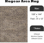 HUGEAR Area Rug 9x12 Retro Brown Machine Washable Living Room Rugs Distressed Vintage Floral Vacuumable Low Pile Carpet Bedroom Office Dining Room Laundry Room Non Slip Soft Lightweight