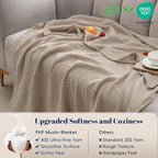 PHF 100% Cotton Muslin Throw Blanket 50" x 60", 4-Layer Lightweight Gauze Throw, Breathable Cloud-Soft Minimalist Blanket for Bed, Couch, Camping & Baby, Taupe, Ideal Gift