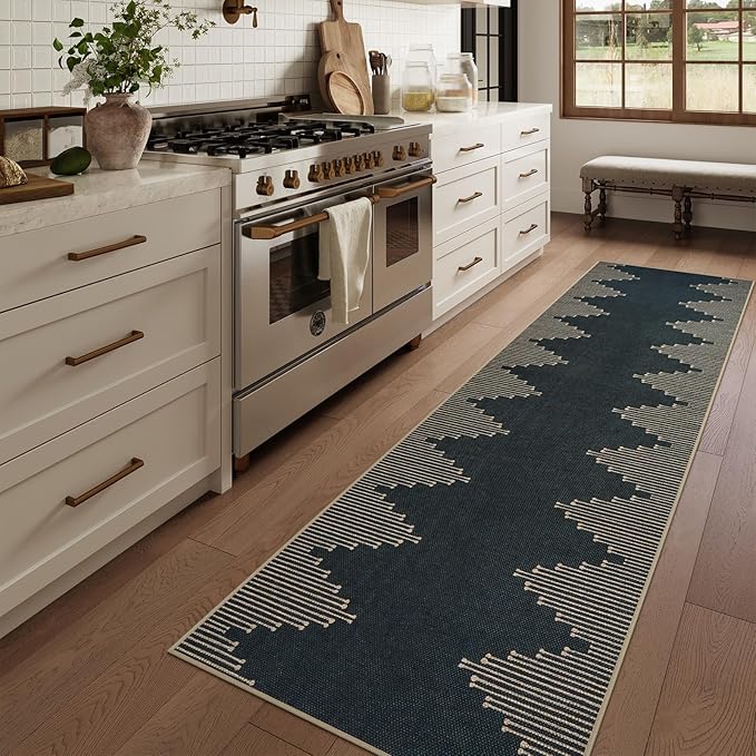 LIVEBOX No Shed Jute Runner Rugs for Hallway 2x10, Black and Tan Non Slip Washable Rug Runner, Bohemmian Extra Long Runners Rugs for Hallways, Ultra Thin Farmhouse Kitchen Rug for Hardwood Floor