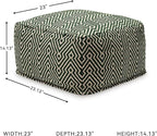 Signature Design by Ashley Abacy Casual Square Handwoven Pouf with Geometric Pattern, Green & Beige