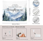 MNASAIOO Christian Mountian Woods Wall Tapestry Hanging for Bedroom, Bible Verse Scripture I can Do All Things through Christ Tapestries, Watercolor Wall Decor for Living Prayer Room Church 50x60in