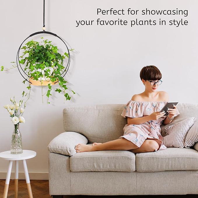 Plant Hanger Indoor - Macrame Hanging Plant Holder for Ceiling, Decorative Hanging Planter with Wooden Beads for Potted Plants, Hanging planters for indoor plants (Black,12.6in)