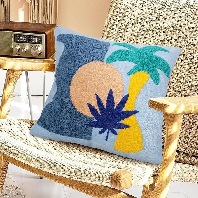 JASEN Abstract Boho Pillow Covers 18x18,Soft Mid Century Geometric Floral Decorative Throw Pillows for Couch Bed Sofa Bedroom（Only 1 Pillow Cover）,Cocount Tree