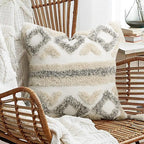 Merrycolor White Grey Boho Pillow Covers 20x20 with Tassels Tufted Decorative Gray Throw Pillows Neutral Modern Accent Pillowcase Farmhouse Square Cushion Covers for Couch Sofa Bedroom Living Room
