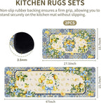 Rugs for Kitchen Floor, Lemon Anti Fatigue Mats for Kitchen Floor Non Slip, 2PCS Wipeable Rubber Kitchen Mat, Washable Cushioned Lemons Runner Carpet Rug for Sink Laundry 15.7"×27.5" +15.7"×47"