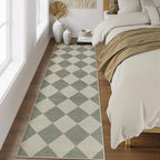 Beeiva Checkered Print Kitchen Runner Rugs Non Skid Washable 2.5x8, Ultra Thin Low Pile Green Runners for Hallways 8ft, Geometric Farmhouse Floor Carpet for Bedroom Entryway, Modern Plaid Home Decor