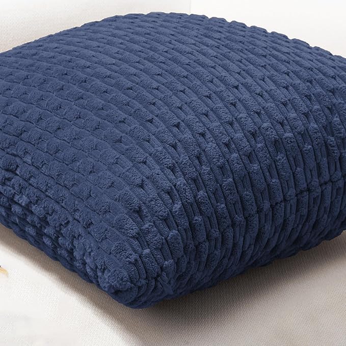 Softalker Throw Pillow Covers 18x18 Inch, Set of 2, Soft Corduroy Boho Stripe Decorative Pillow Cover, Couch Fluffy Pillow Cover for Farmhouse Home Decor Bed Living Room, Dark Blue