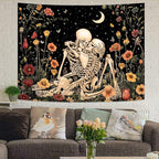 Accnicc Floral Skeleton Lovers Tapestry for Bedroom Gothic Skull Wall Tapestry Aesthetic Vintage Flower Plant Small Tapestries Wall Hanging for Living Room Dorm 60 x 44 Inch