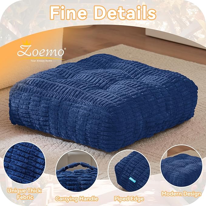 Floor Pillow Cushion for Adults, Meditation Cushion Pillow, Large Square Floor Sitting, for Tatami Living Room or Yoga, 22x22 Inch