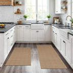 KOZYFLY Area Rug Runner Sets of 2 Pcs 2x3 and 2x6 Washable Kitchen Rugs Non Slip Rubber Backed Hallway Rug Woven Cotton Entrance Rugs for Front Porch Bathroom Kitchen Bedroom, Tan/Orange/Brown