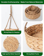 VerdantVibes Woven Wall Hanging Basket – 3-Tier Natural Water-Hyacinth Organizer for Boho Farmhouse Decor, Kitchen & Home Storage (37.4" x 11.2", Folds Flat)