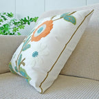 vctops Floral Embroidered Pillow Covers 18x18 Inch Spring Summer Cotton Tufted Throw Pillow Cover Outdoor Garden Cushion Case for Sofa, Bed, Living Room (Flower G,18"x18")