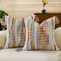 Set of 2 Boho Pillow Covers with Tassels Brown 18x18 Inch Farmhouse Decorative Chenille Tufted Striped Throw Pillow Covers, Neutral Accent Square Textured Pillowcase for Couch Bed Living Room