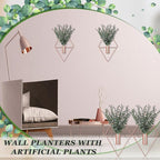 Jexine 4 Pcs Hanging Planters with Artificial Eucalyptus Metal Hanging Vase Indoor Plants Holder Modern Geometric Boho Bathroom Wall Decor for Living Room Home Office (Eucalyptus,Rose Gold)