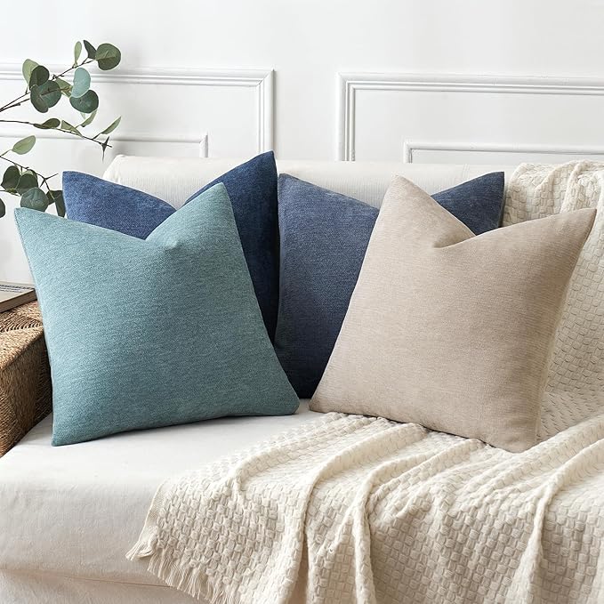 MIULEE Pack of 2 Blue Gray Decorative Pillow Covers 20x20 Inch Soft Chenille Couch Spring Throw Pillows Farmhouse Cushion Covers for Home Decor Sofa Bedroom Living Room