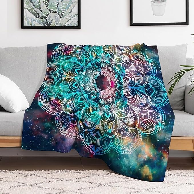 Colorful Mandala Throw Blanket Bohemian Boho Galaxy Blanket for Sofa Bed Couch Chair Or Dorm 50"x60"