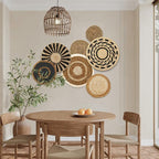 7Pack Boho Wall Basket Set Hanging Woven Wall Basket Decor Rattan Flat Round Wicker Wall Art Set Round Wall Art for Living Room Kitchen Office Bathroom Dining Room (Style 1)
