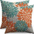 Teal Orange Gray Grey Pillow Covers 20X20 Inch Set of 2, Spring Modern Geometry Dahlia Floral Print Decorative Throw Pillow Covers Outdoor Farmhouse Cushion Case for Couch Sofa Bed Decor