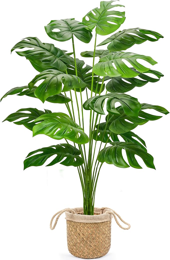 Der Rose 44" Tall Fake Plants with Straight-Woven Basket Large Artificial Monstera Plants Indoor, Easy Assembly Faux Tree for Living Room Bedroom Home Apartment Outdoor Decor