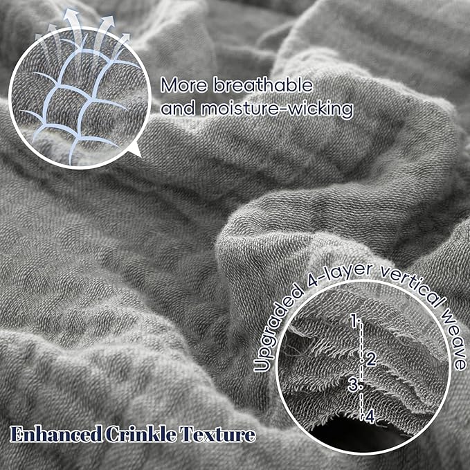 PHF 100% Cotton Muslin Blanket Queen Size 90"x90", 4-Layer Lightweight Gauze Throw, Breathable Cloud-Soft Minimalist Blanket for Bed, Couch, Camping & Baby, Grey, Ideal Gift