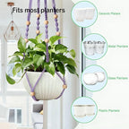 35 Inch Macrame Plant Hanger, Hanging Planter Basket with Wood Beads, Decorative Flower Pot Holder for Indoor Outdoor Boho Home Decor, Set of 2 (Purple)
