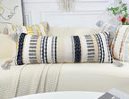 Chenille and Cotton Long Pillow for Bed, Striped Textured Boho Lumbar Throw Pillow Cover 16x36, Neutral Accent Decorative Extra Long Body Pillow Case for Couch, Sofa, Bedroom, Grey