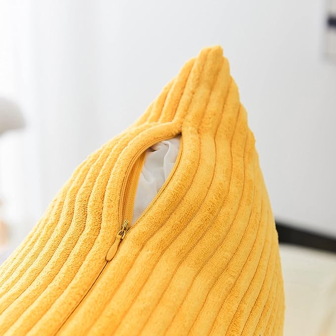 Home Brilliant 12 x 20 Spring Pillow Covers Set of 2 Plush Striped Corduroy Velvet Rectangular Throw Pillow Covers for Chair Couch Decor Lumbar Pillows, 12 x 20 inch, Sunflower Yellow