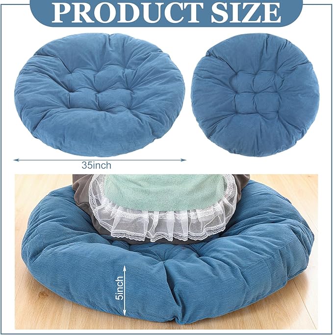 Extra Large Floor Cushion Seating Round Floor Pillow Papasan Swing Cushion for Adults Oversized Playroom Pillows Reading Nook Big Pillow for Sitting Yoga Living Room Sofa (Lake Blue, Classic)