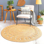 KEMA Jute Area Rug 3ft Round Natual Braided Dot Handwoven Rug Rustic Vintage Reversible Boho Area Rugs for Farmhouse, Living Room, Bedroom, Patio, Kitchen