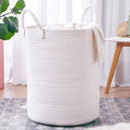 60L Pure White Woven Hamper Laundry Basket Cotton Rope Blanket Basket for Living Room 15Dx20H inches Tall Clothes Hamper for Baby Nursery Kids in Bedroom