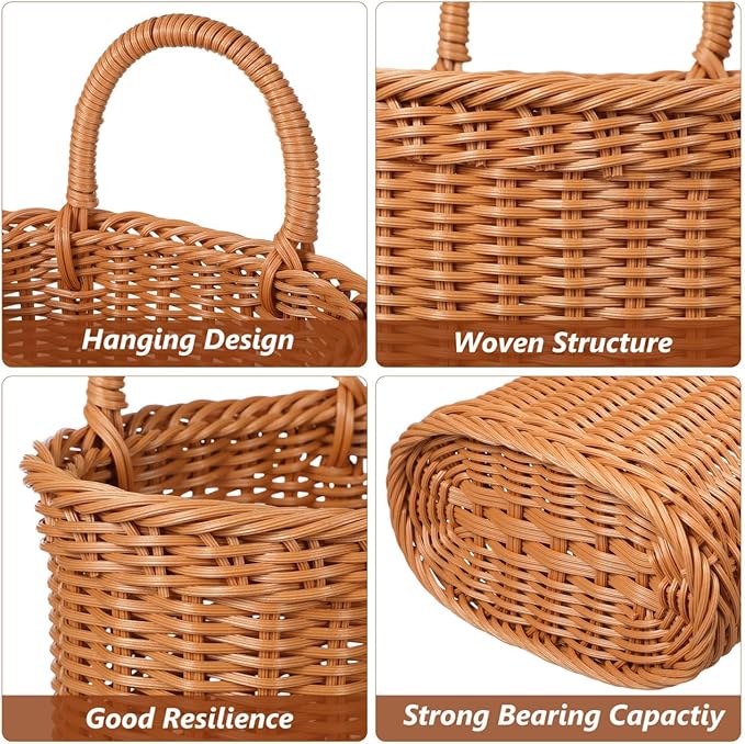 Cabilock Hanging Fruit Basket for Kitchen, Handmade Woven Hanging Basket for Front Door, Wall Storage Organizer for Home, Kitchen, Garden, Farmhouse