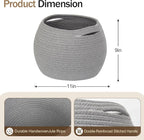 Gray Storage Basket for Decor, Round Plant Basket Indoor, Cute Baby Nursery Organizer, Small Wicker Cat Dog Toy Bin Box, Decorative Woven Cotton Rope Closet Bin, Kids Stuffed Animals Storage