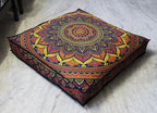 CRAFT KALA Mandala Floor Pillow Cushion Cover Seating Throw Cover Hippie Decorative Bohemian Ottoman Poufs Pom Pom Pillow Cases Boho Indian Cotton Living Room Yoga Home Décor 35" Square New Blue Ombre
